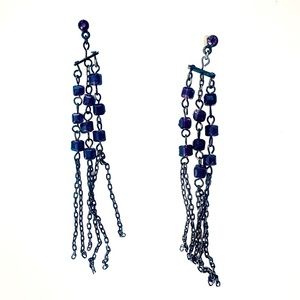 Chain Bead Chandelier Dangling Earrings Waterfall Purple Stone Amethyst Black